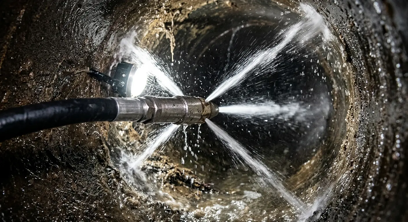 High-pressure hydro jetting nozzle cleaning sewer pipe for Storm Drain Cleaning in Lehigh